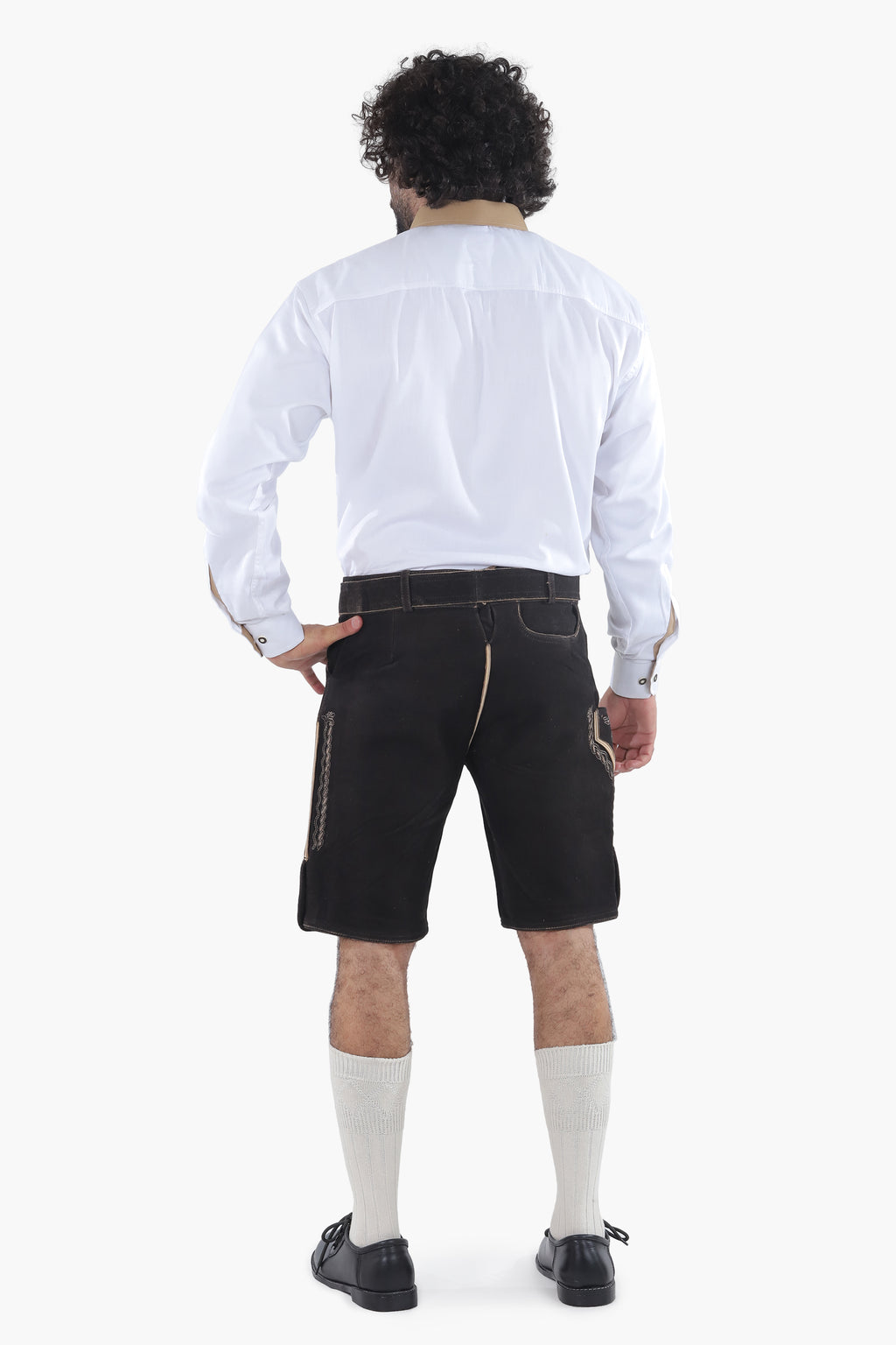 Milky White Lederhosen Shirt with Tan Highlights