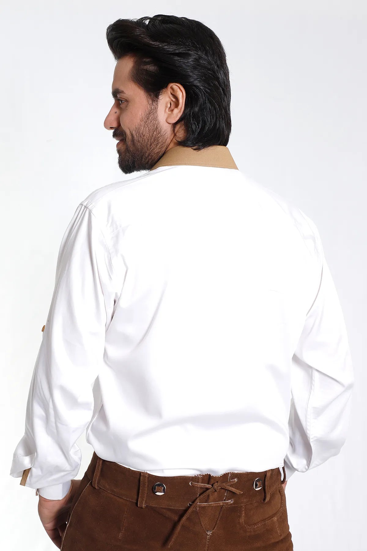 Milky White Lederhosen Shirt with Tan Highlights