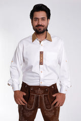 Lederhosen Men Traditional White Shirt with Embellishment on Collar and Cuffs.