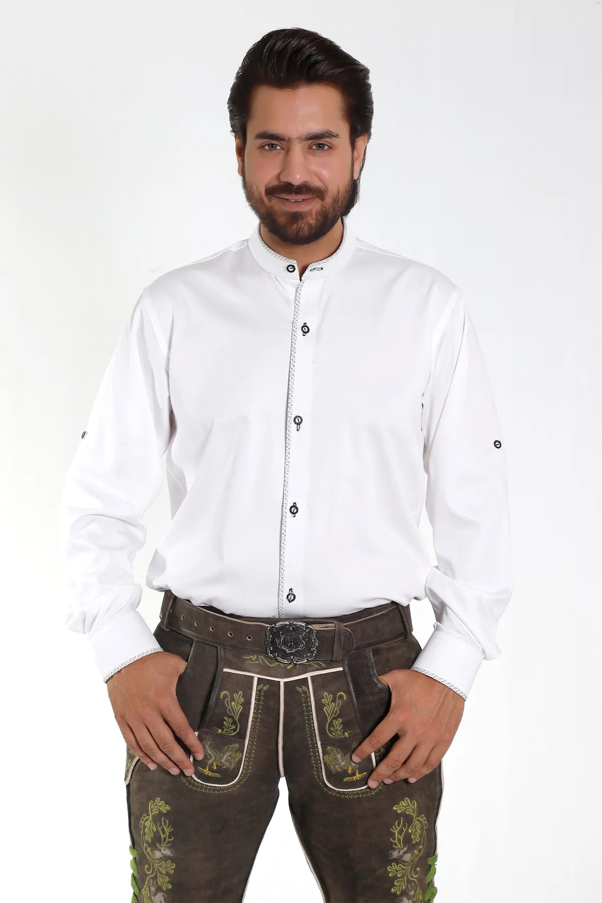 Classic Bavarian White Shirt with Decorative Buttons