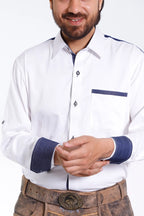 Lederhosen Men Traditional White Shirt with Embellishment on Collar and Cuffs.