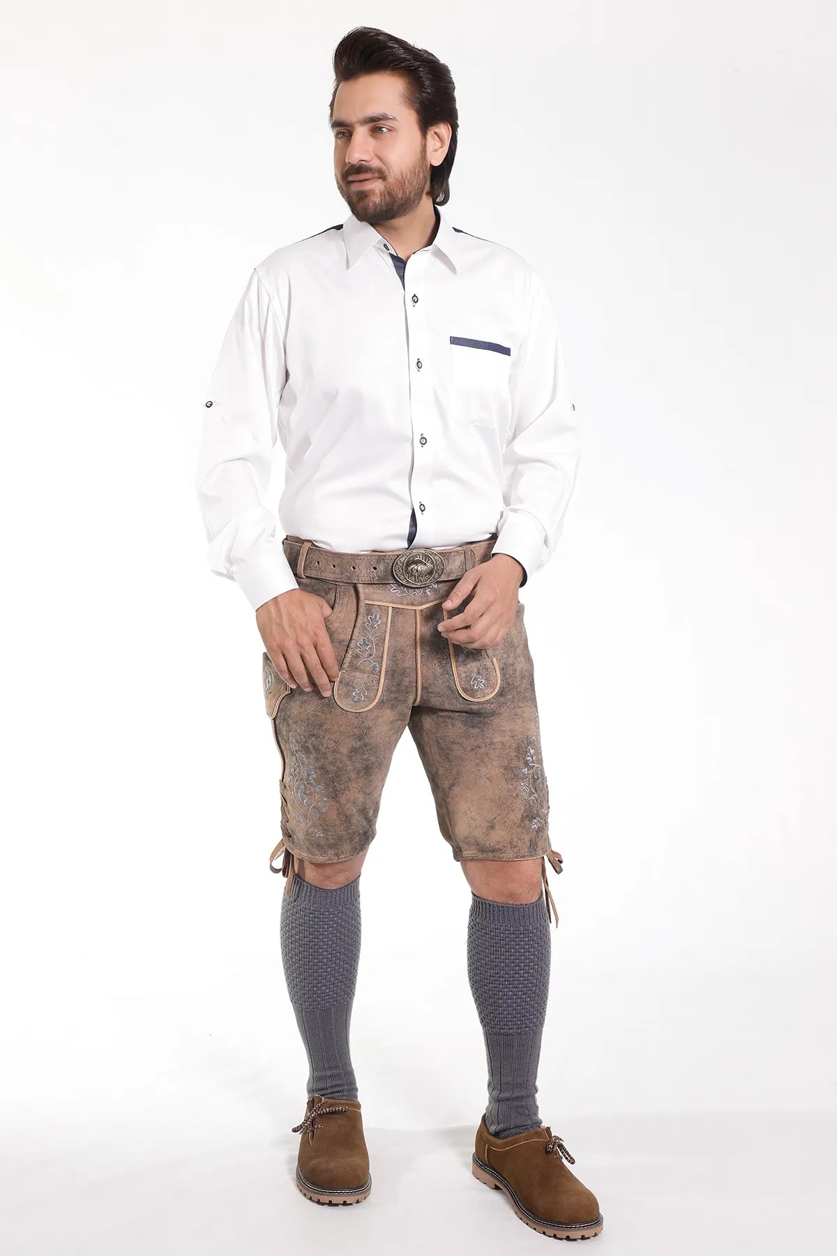 Lederhosen Men Traditional White Shirt with Embellishment on Collar and Cuffs.