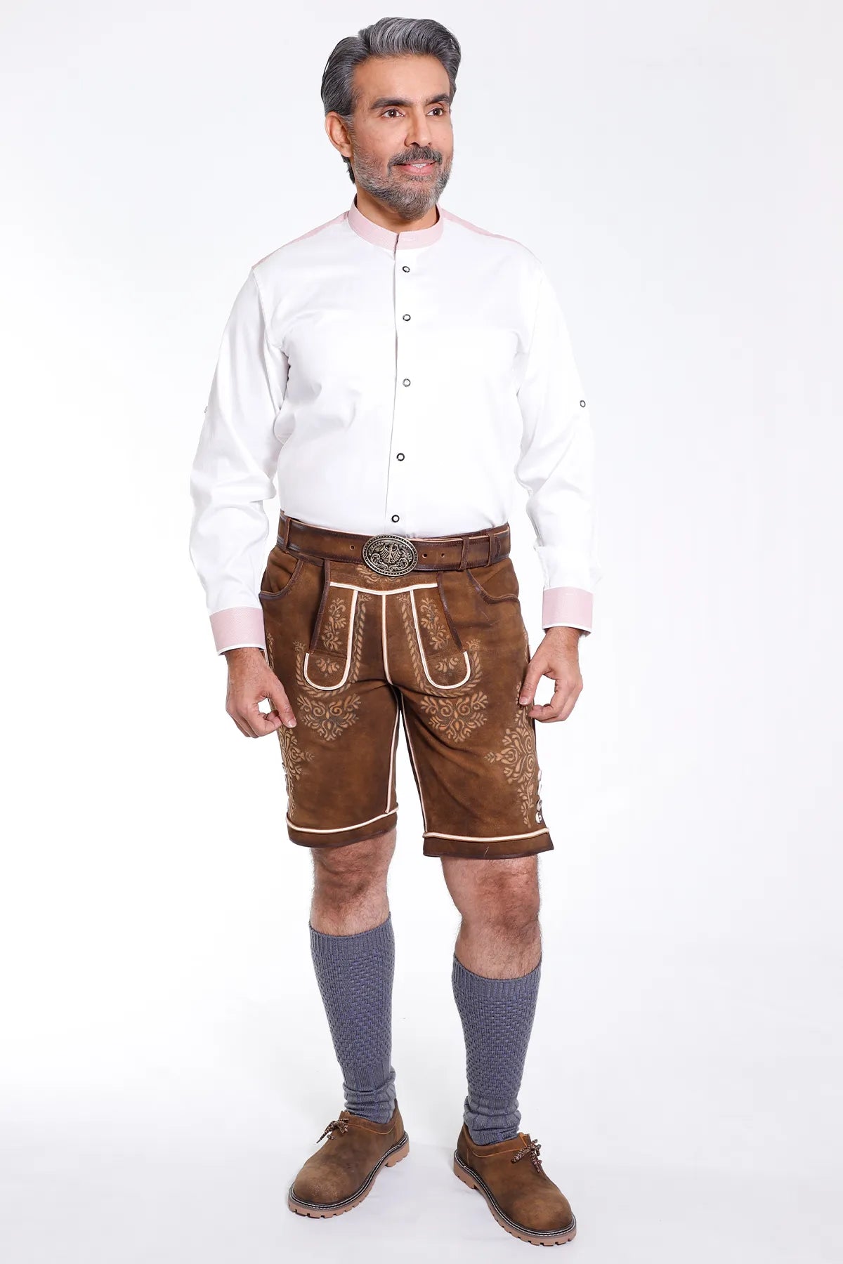 Lederhosen Men Traditional White Shirt with Embellishment on Collar and Cuffs.