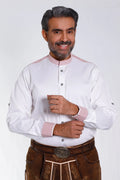 Lederhosen Men Traditional White Shirt with Embellishment on Collar and Cuffs.