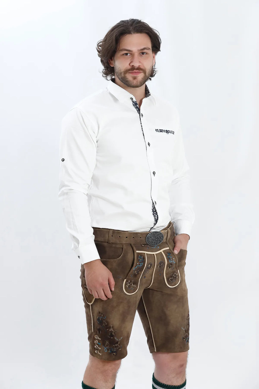 Smoke Brown Lederhosen Mens Attire Set