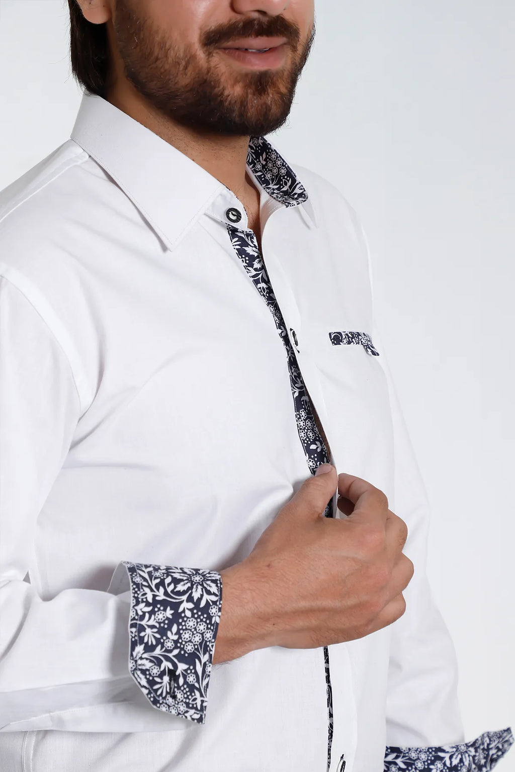 Lederhosen Men Traditional White Shirt with Embellishment on Collar and Cuffs.
