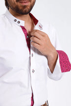 Alpine Elegance White Lederhosen Shirt with Red Accents