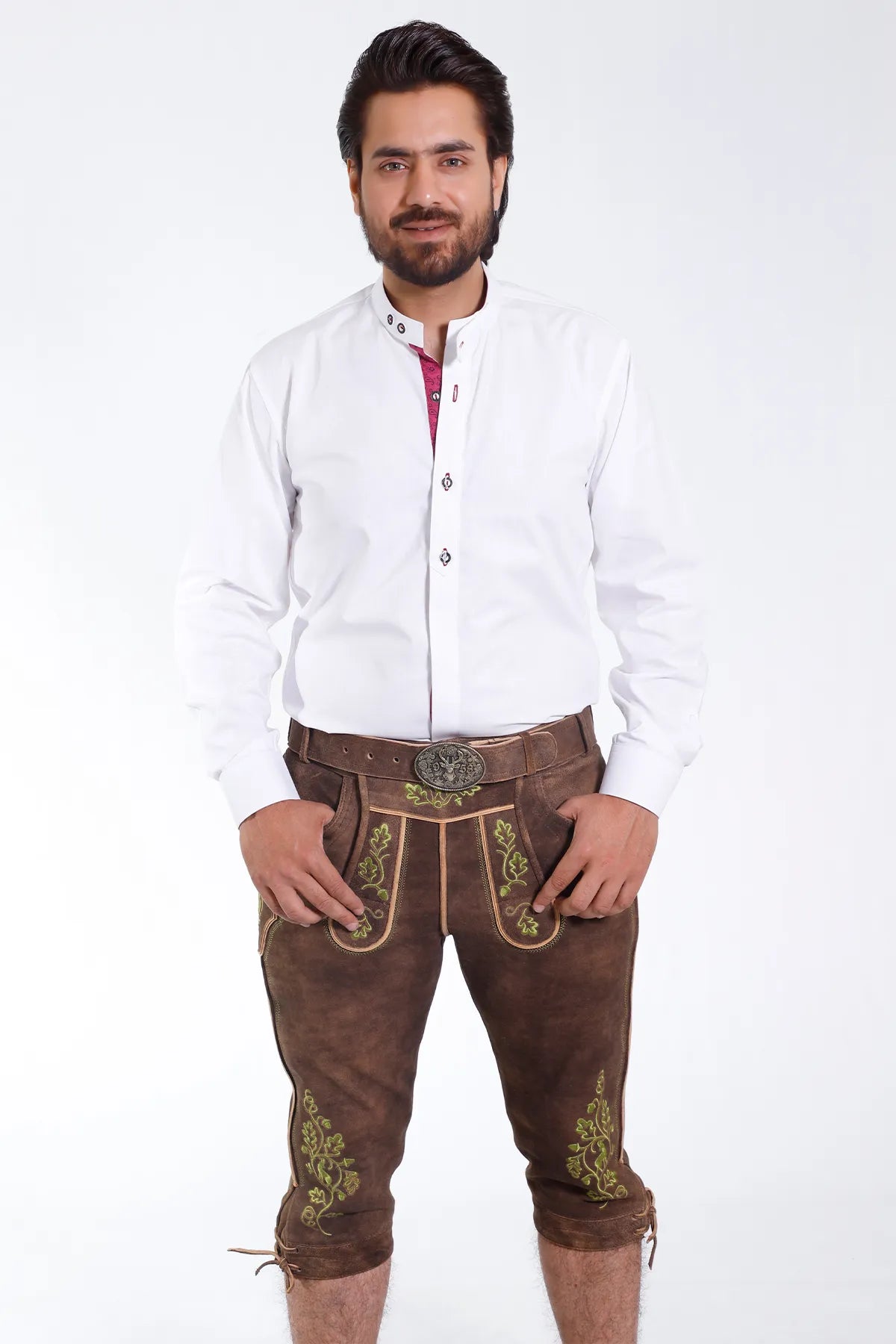 Alpine Elegance White Lederhosen Shirt with Red Accents