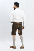 Mens White Bavarian Shirt With Brown Polka Accents