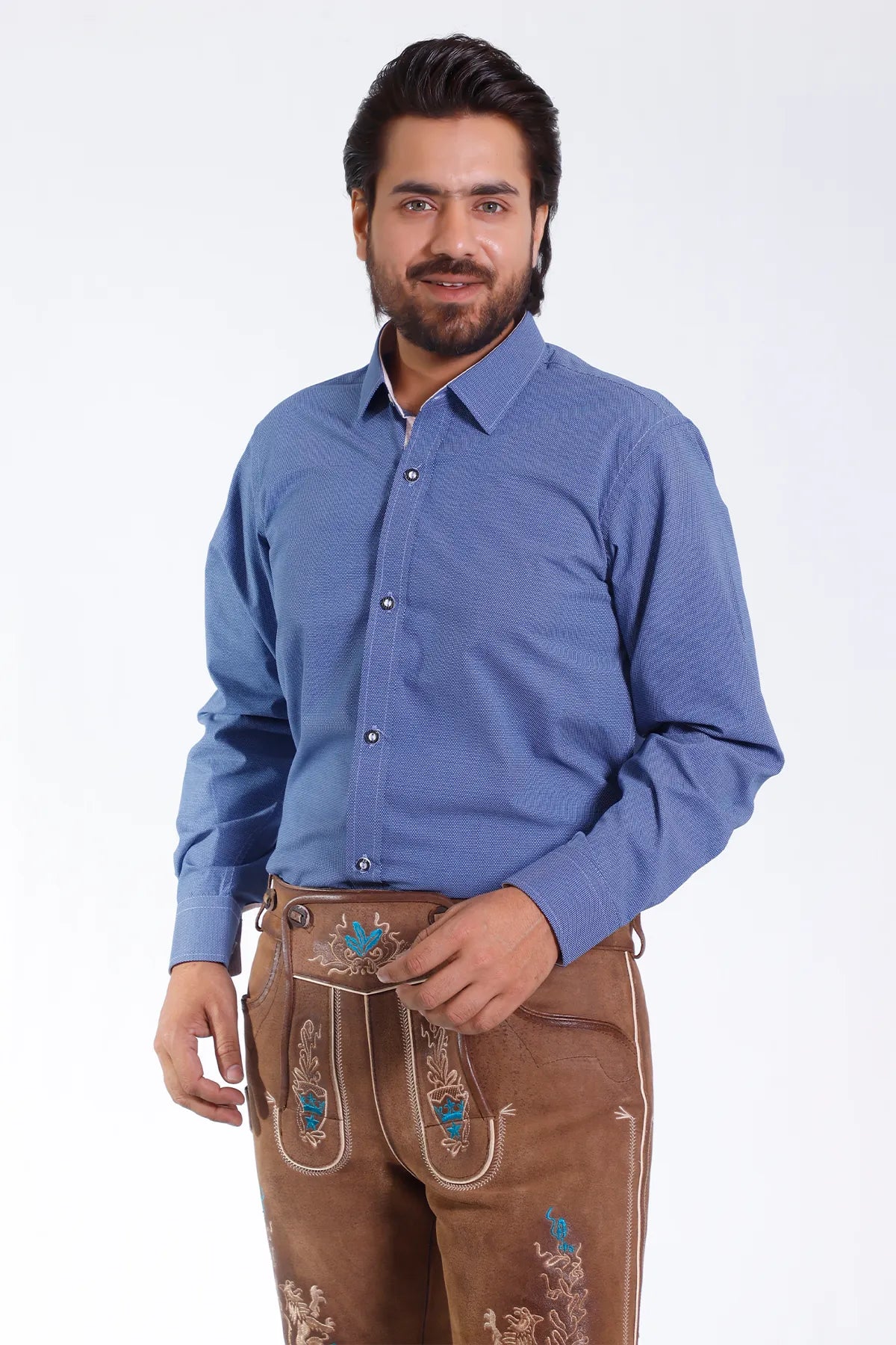 Lederhosen Men Traditional Blue Checkered Shirt