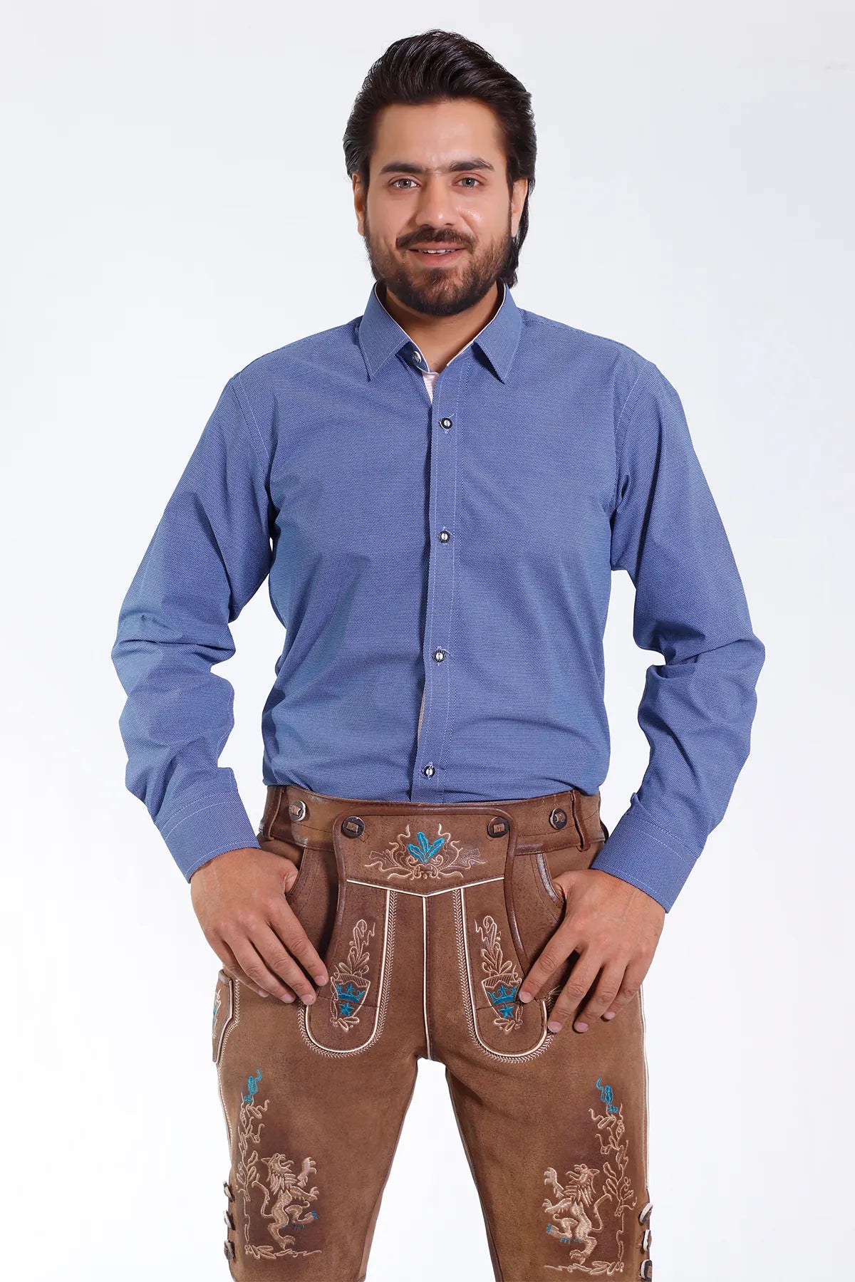 Men's German Oktoberfest Shirt in Classic Blue Texture