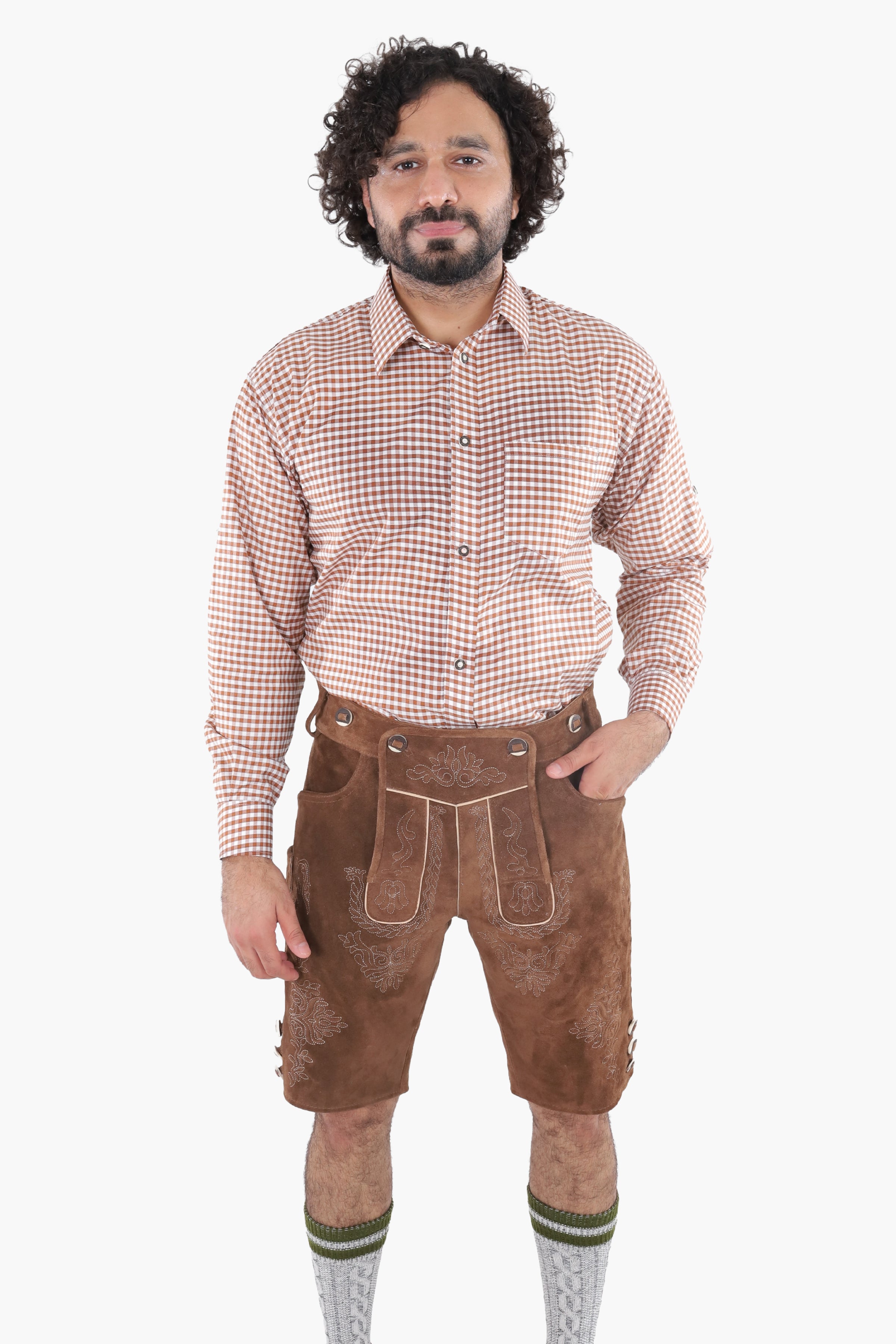 Traditional Brown Checkered Shirt for Lederhosen