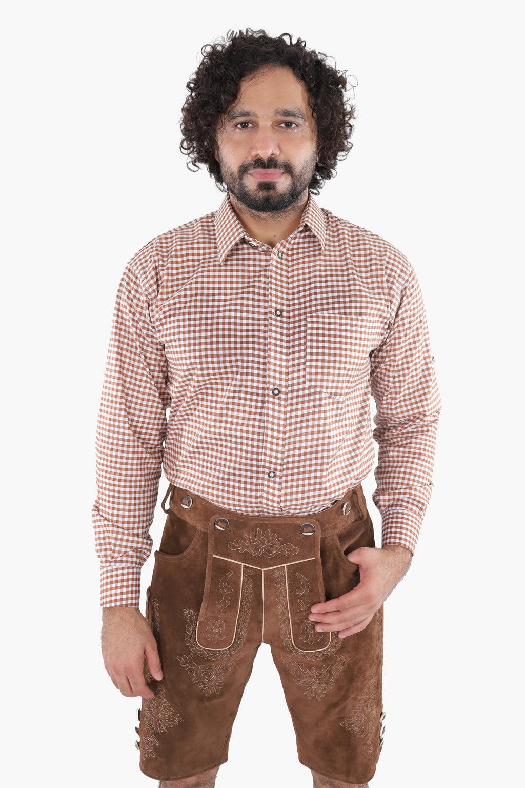 Traditional Brown Checkered Shirt for Lederhosen