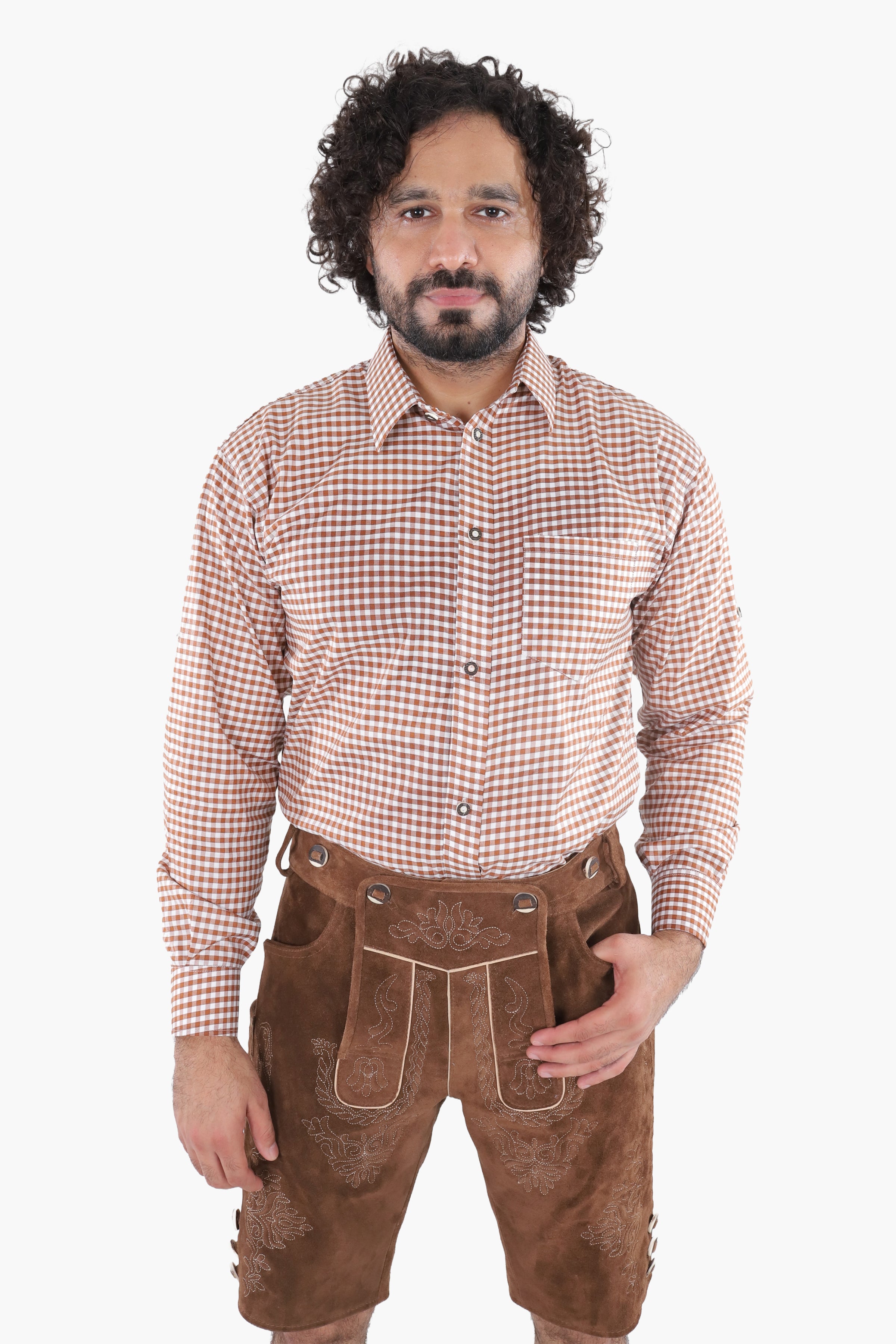 Traditional Brown Checkered Shirt for Lederhosen