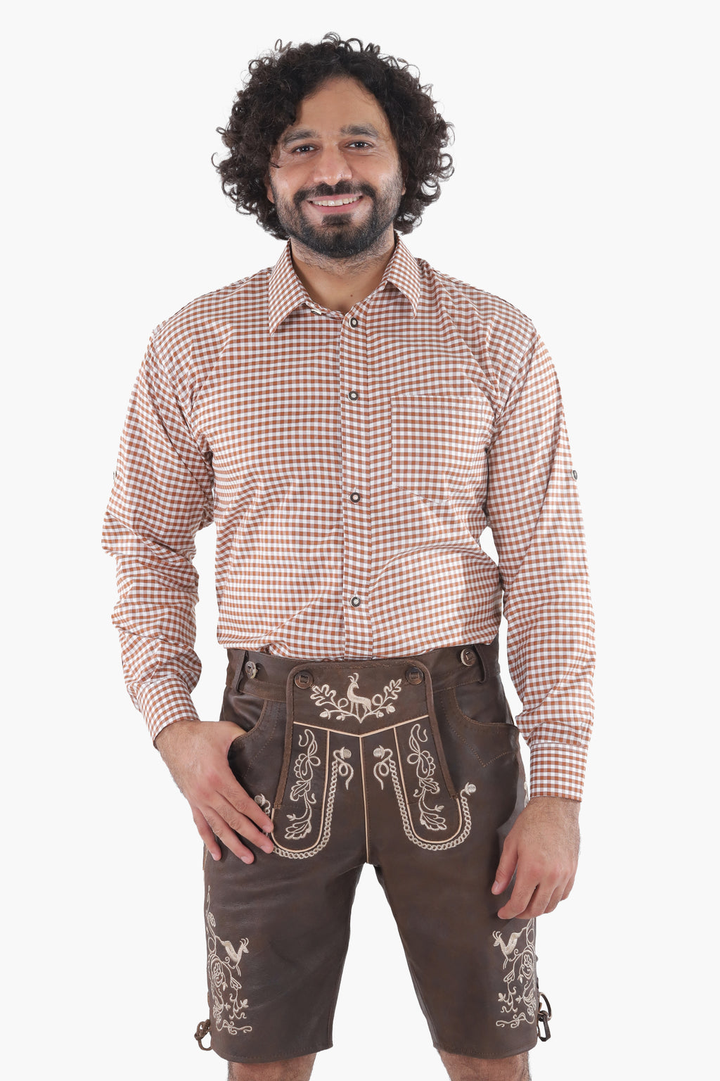 Traditional Brown Checkered Shirt for Lederhosen