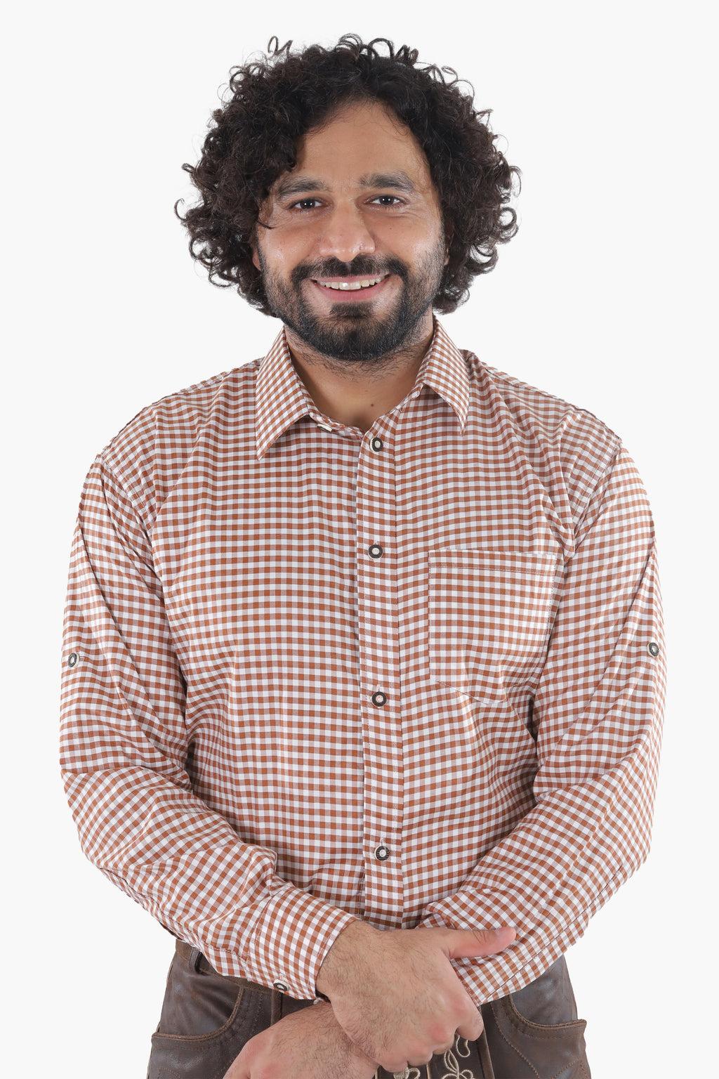 Traditional Brown Checkered Shirt for Lederhosen