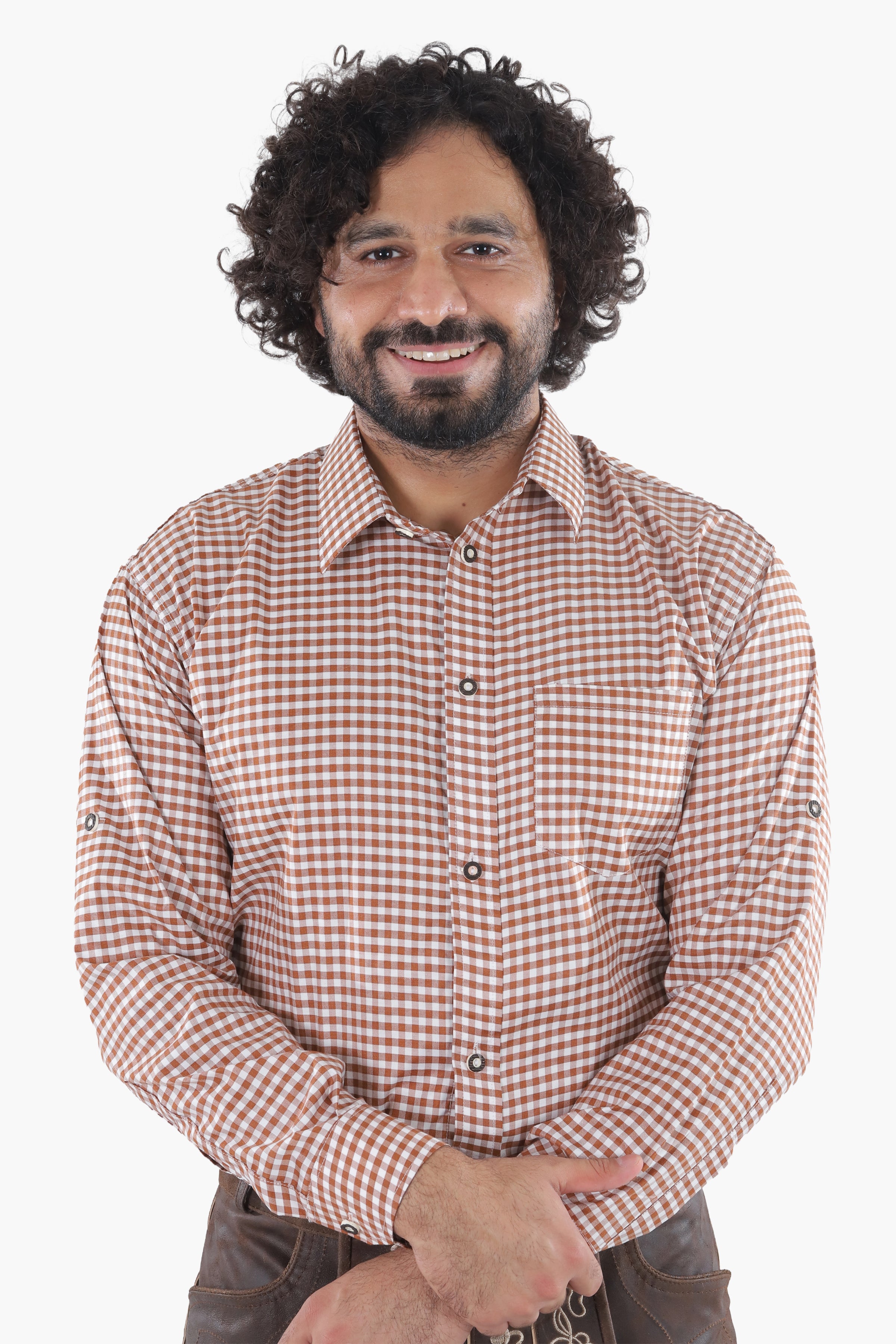 Traditional Brown Checkered Shirt for Lederhosen
