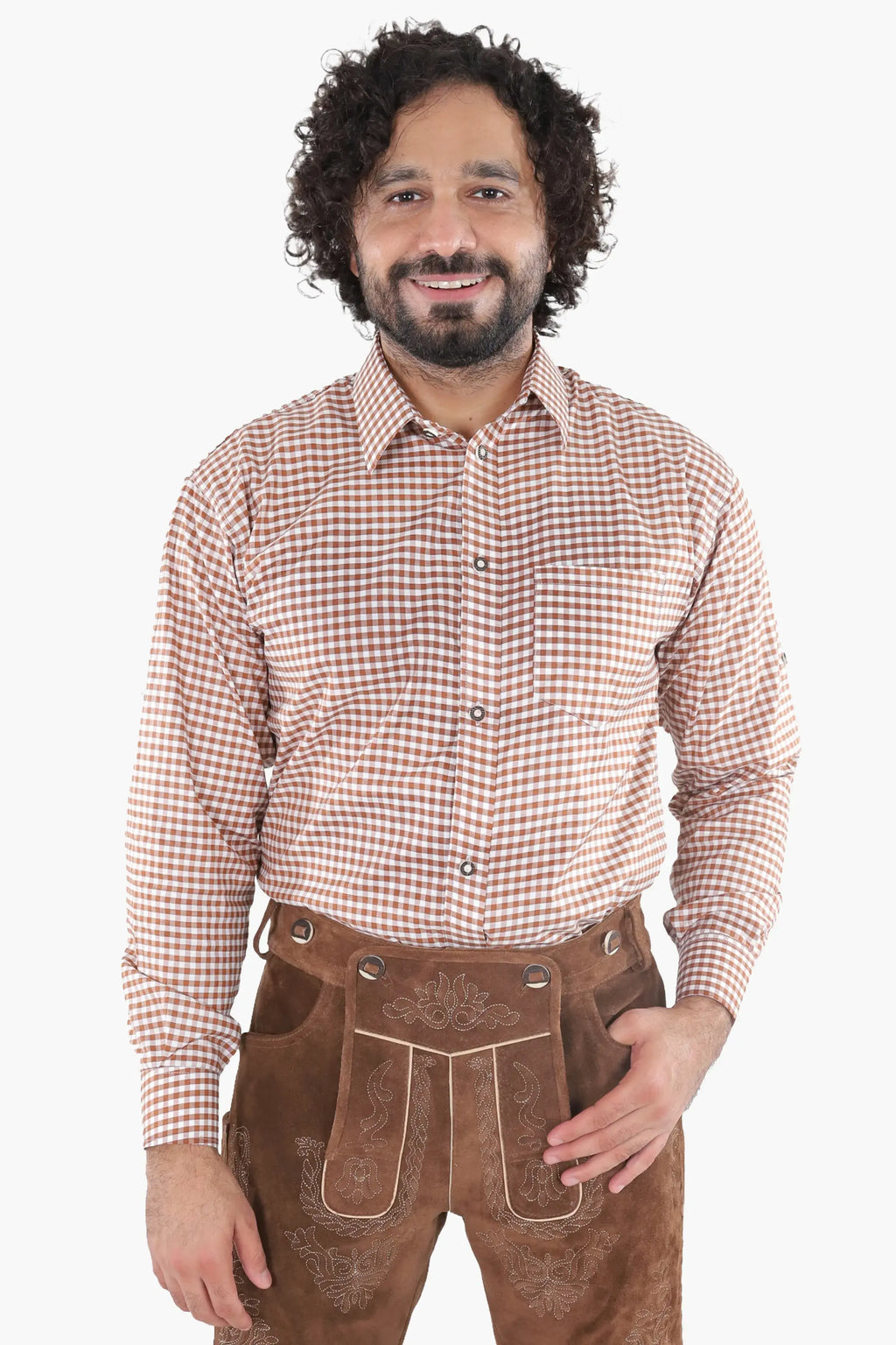 Traditional Brown Checkered Shirt for Lederhosen