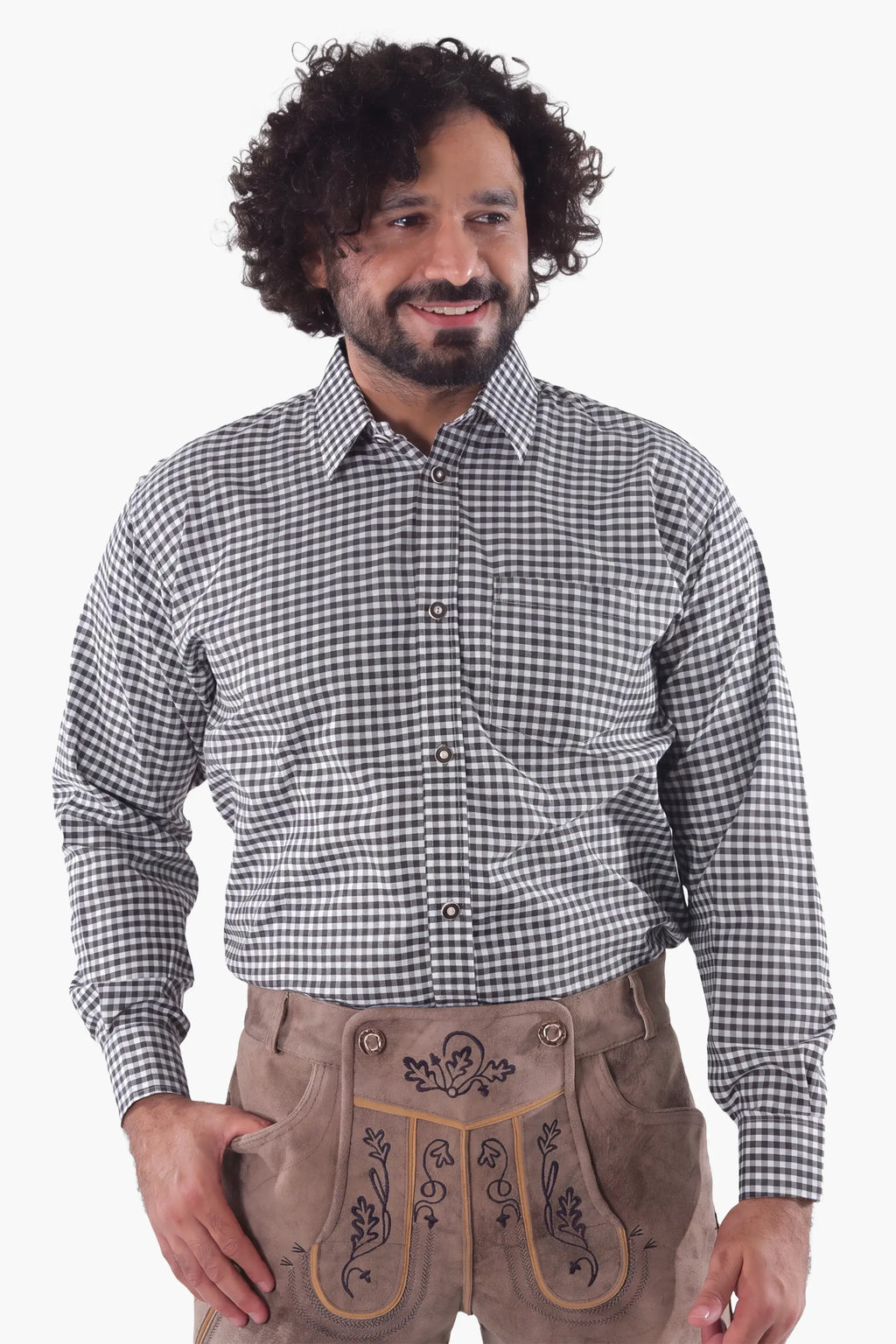 Traditional Black Checkered Shirt for Lederhosen