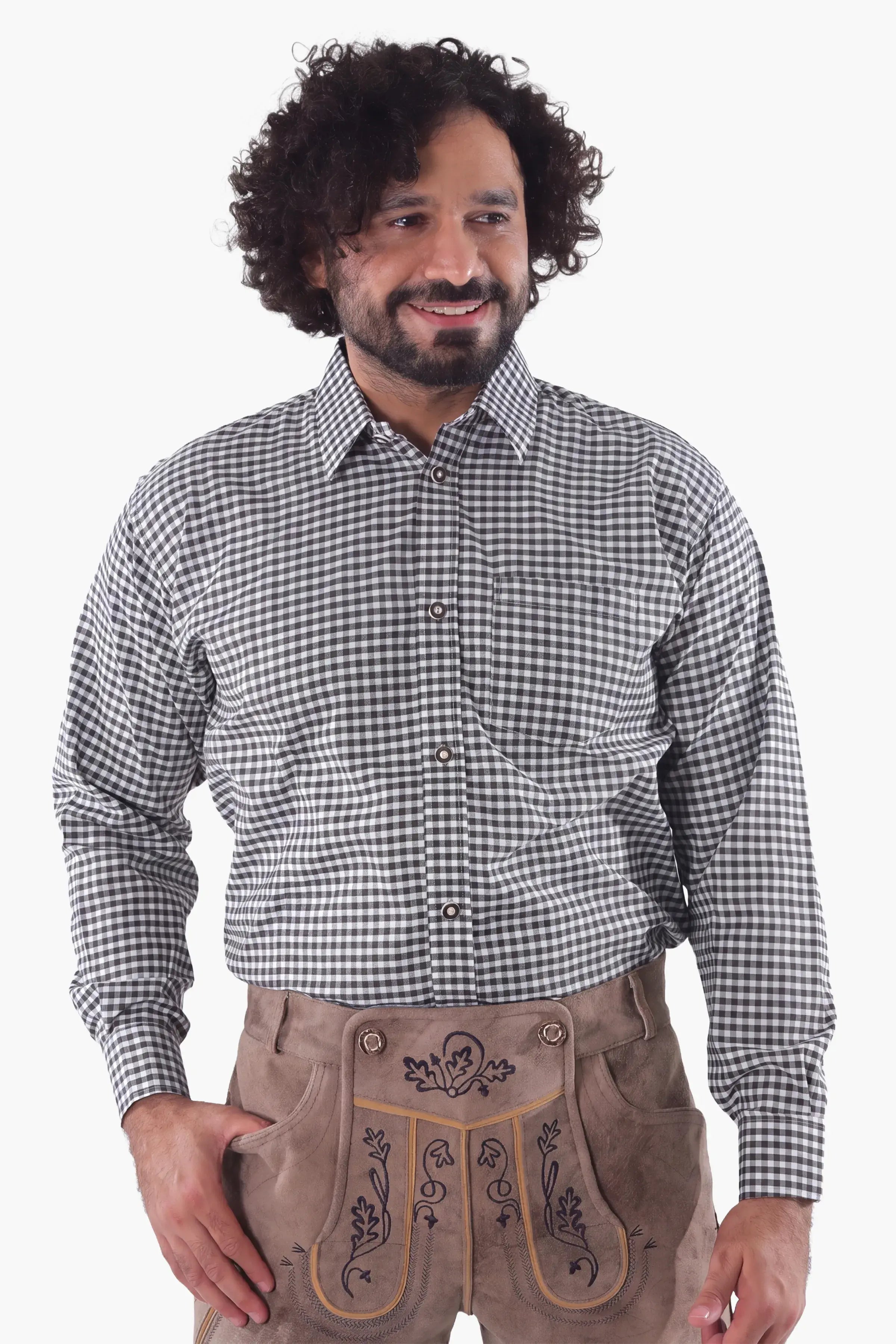 Traditional Black Checkered Shirt for Lederhosen