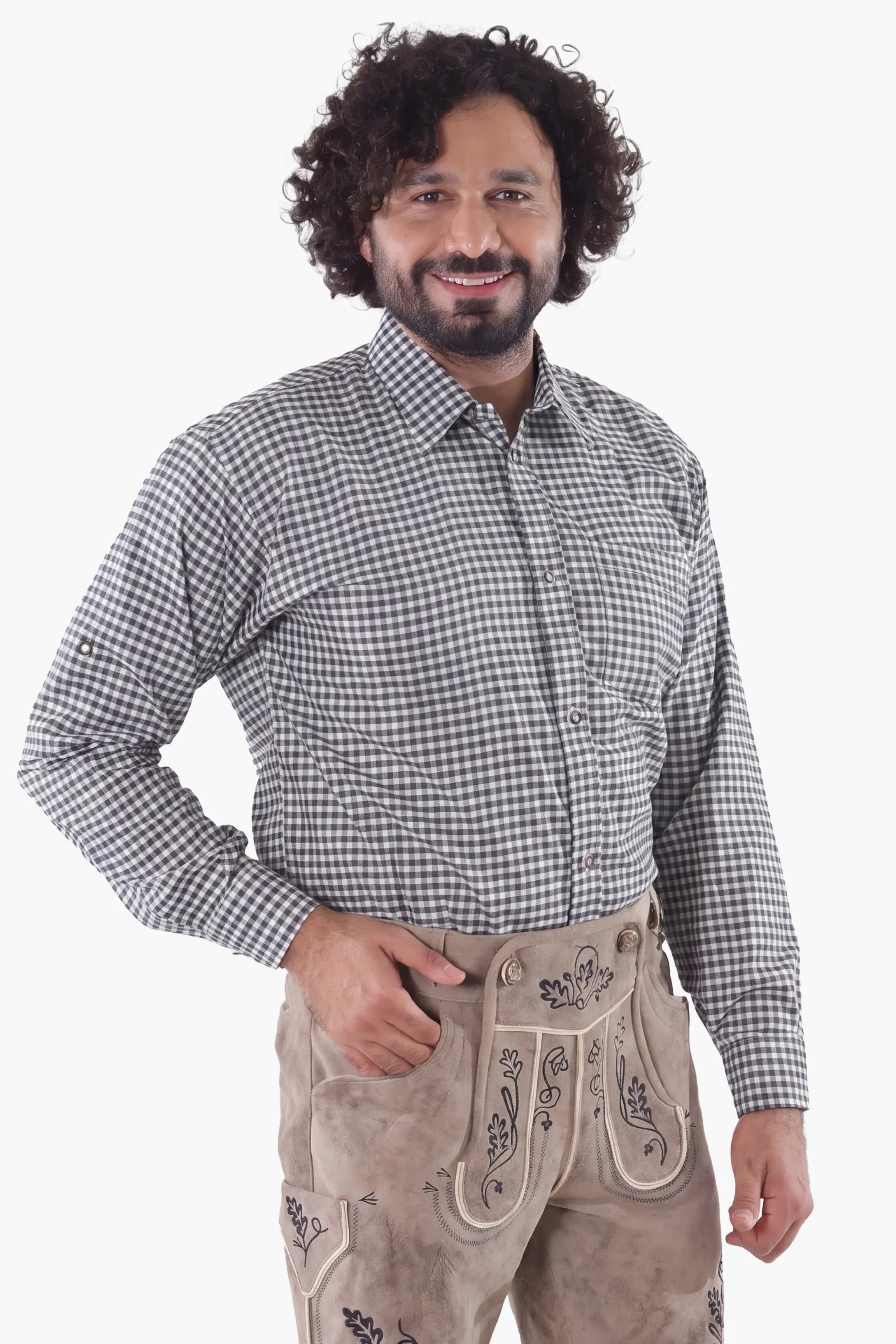 Traditional Black Checkered Shirt for Lederhosen