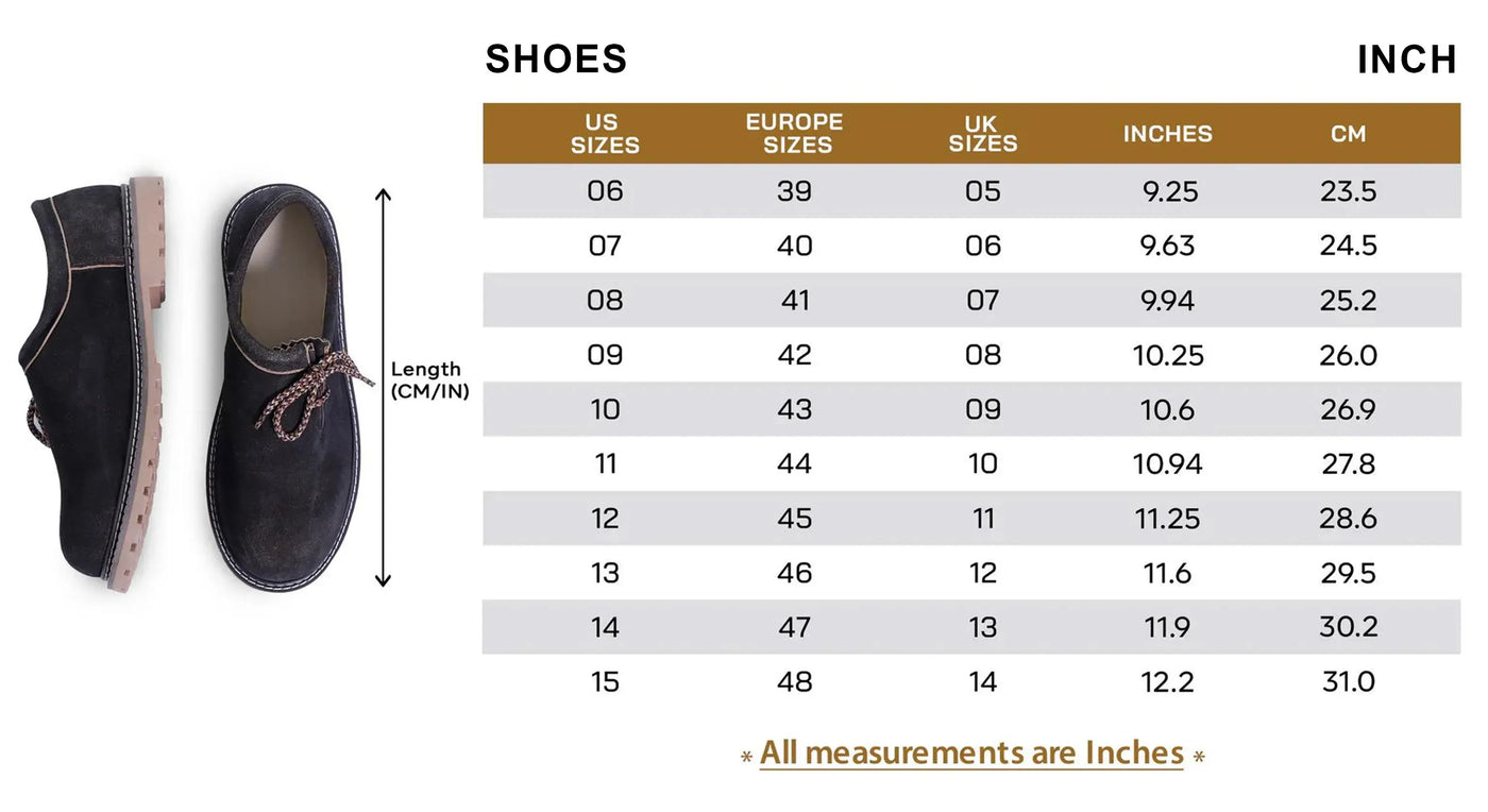 Bavarian Shoes Size Guide
