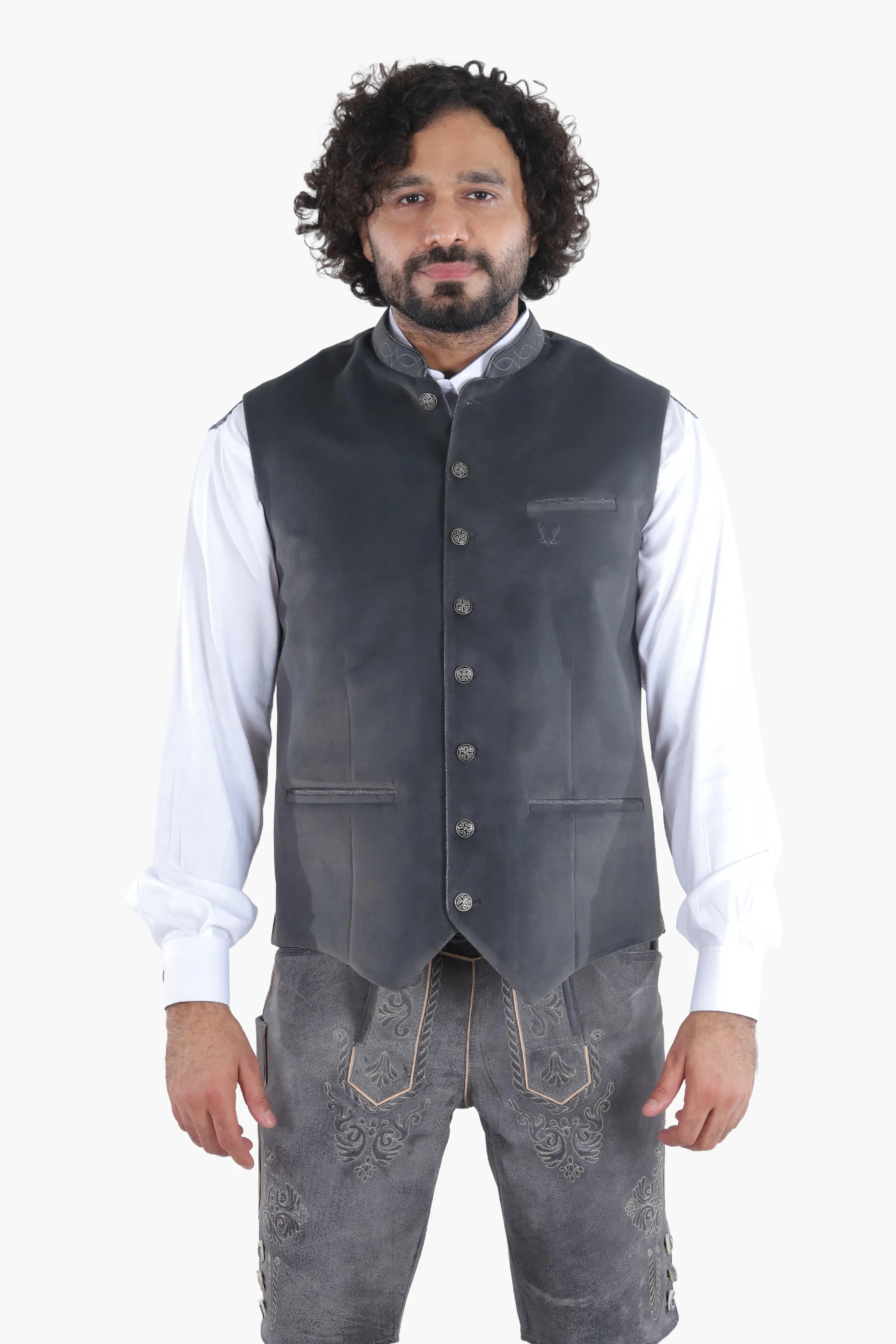 Men's Charcoal Grey Lederhosen Vest Coat