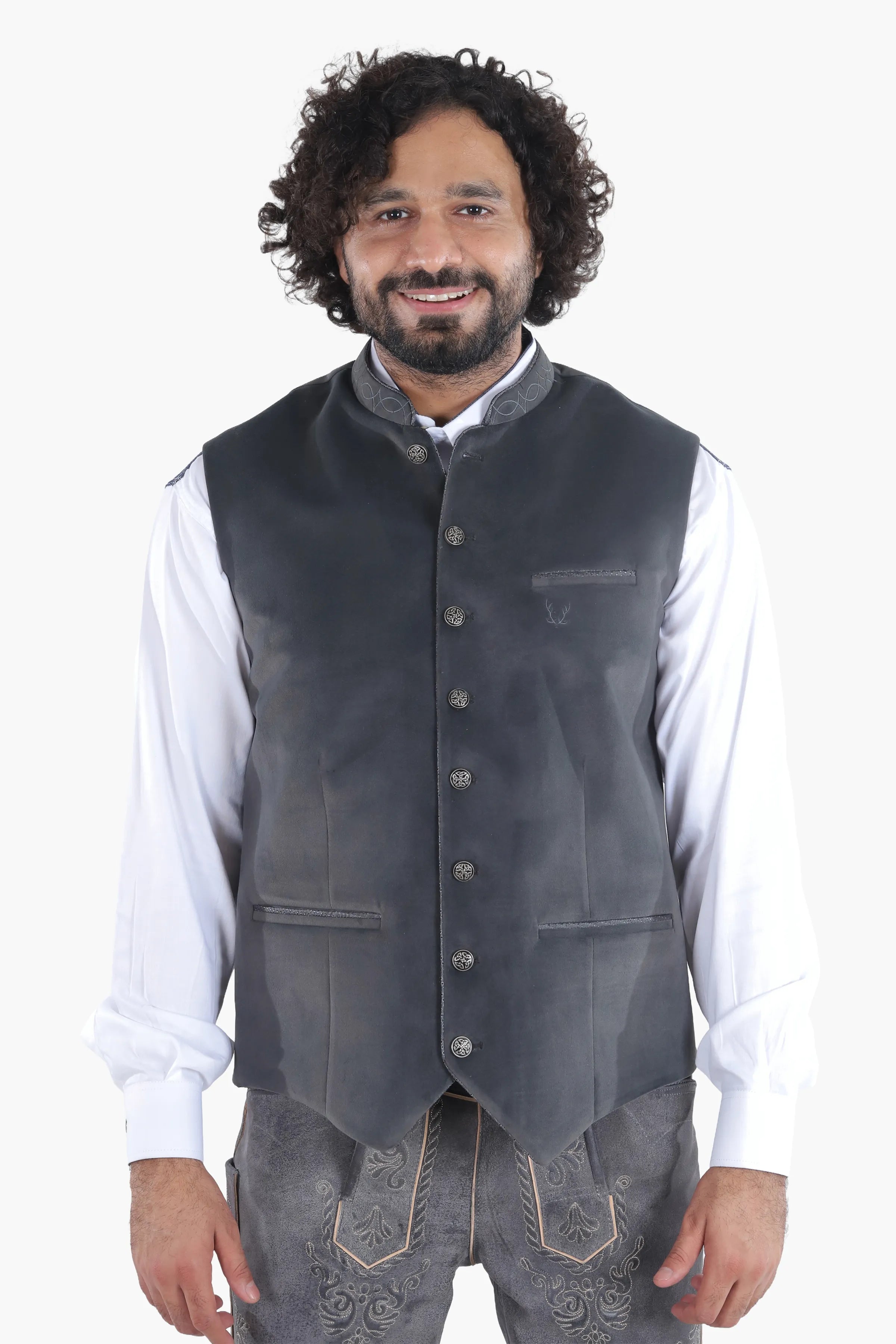 Men's Charcoal Grey Lederhosen Vest Coat