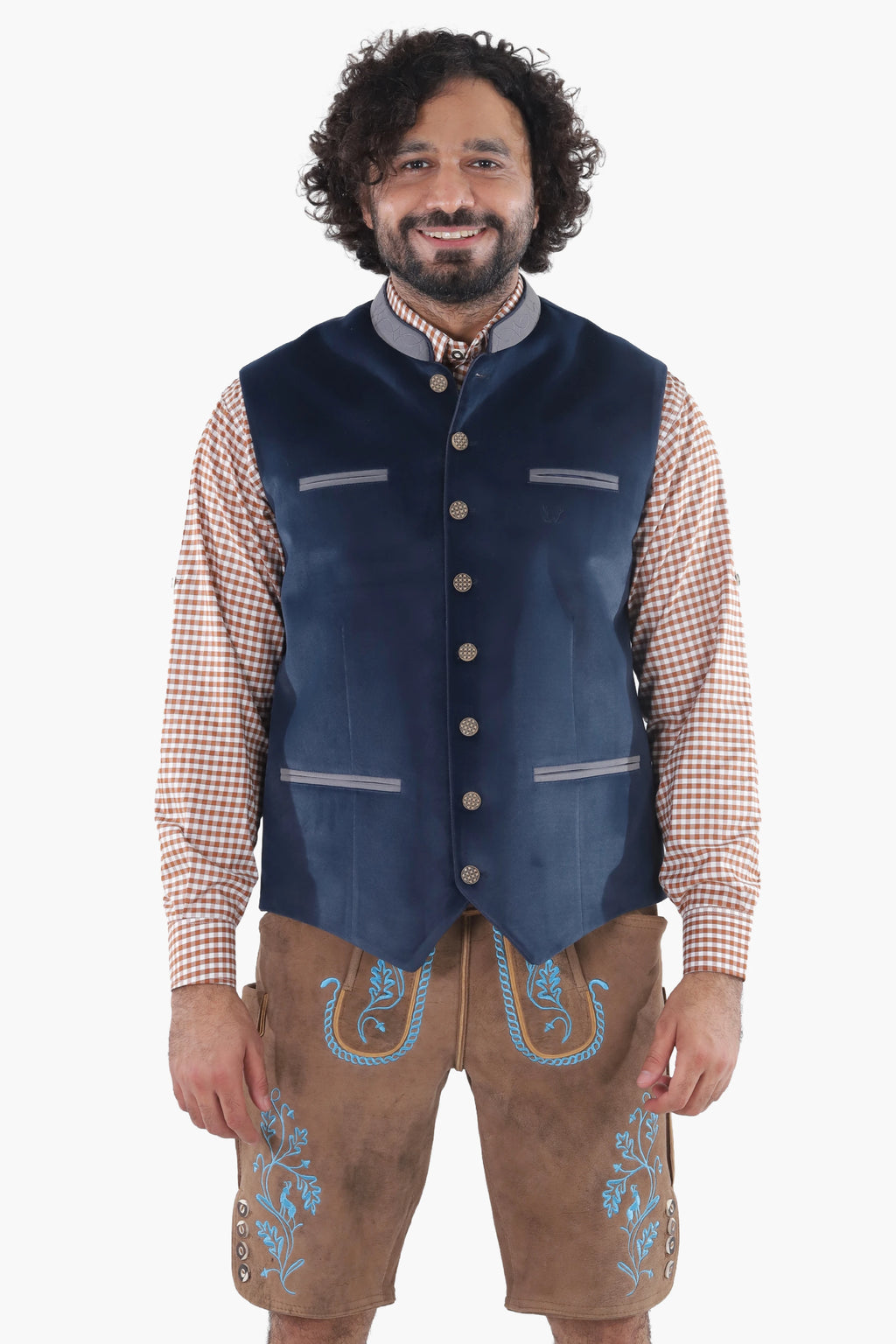 Midnight Blue Suede Lederhosen Vest Coat