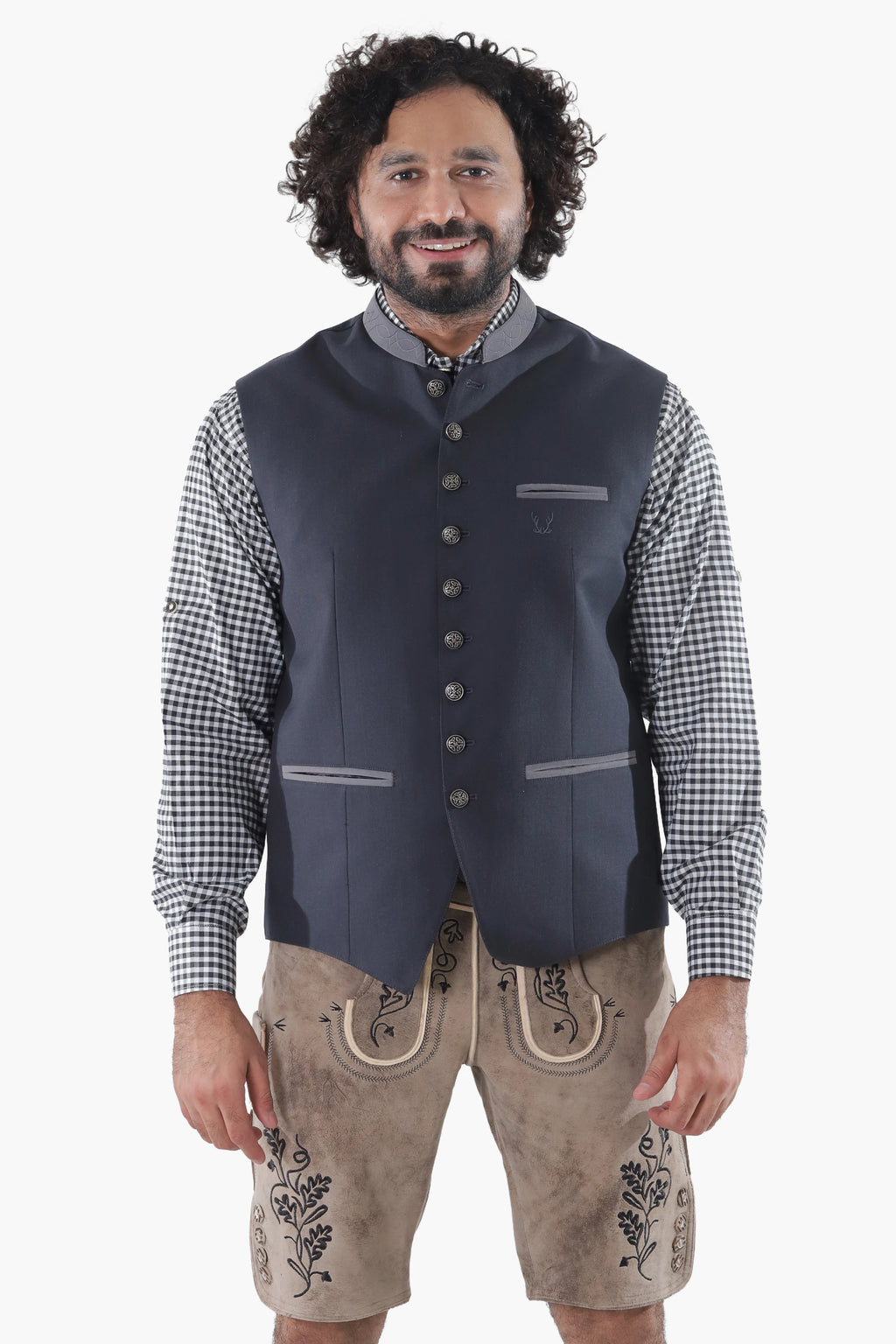 Men's Charcoal Black Trachten Waistcoat