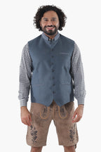 Classic grey Trachten waistcoat in soft wool featuring dark buttons and refined fit over checkered shirts