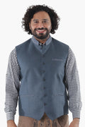 Classic grey Trachten waistcoat in soft wool featuring dark buttons and refined fit over checkered shirts