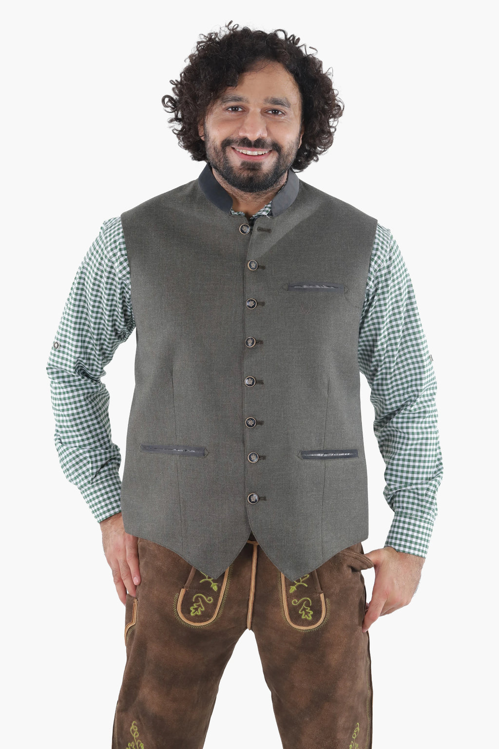 Men's Forest Green Lederhosen Waistcoat
