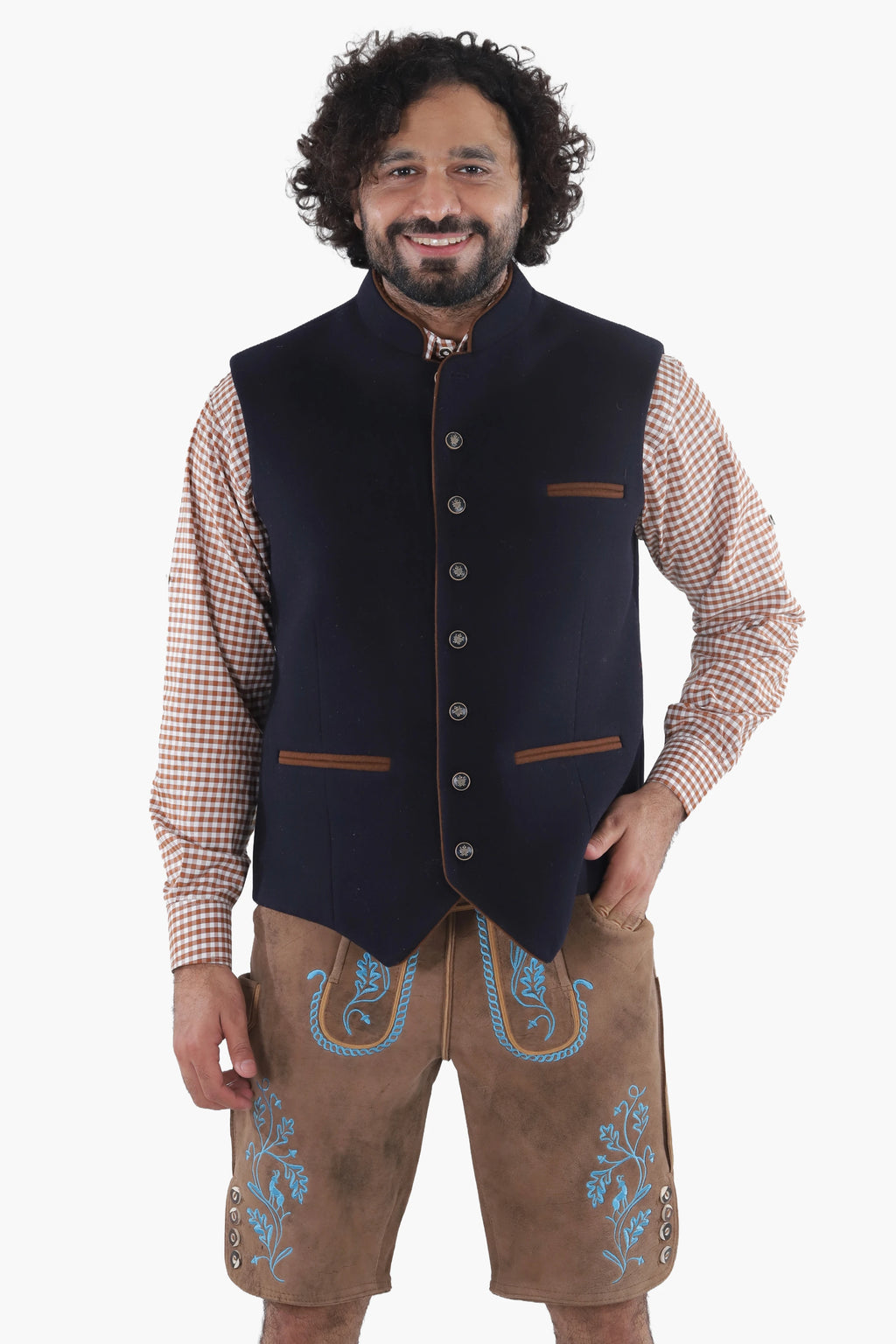 Navy Blue Tweed Lederhosen Vest Coat Men