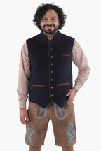Navy Blue Tweed Lederhosen Vest Coat Men