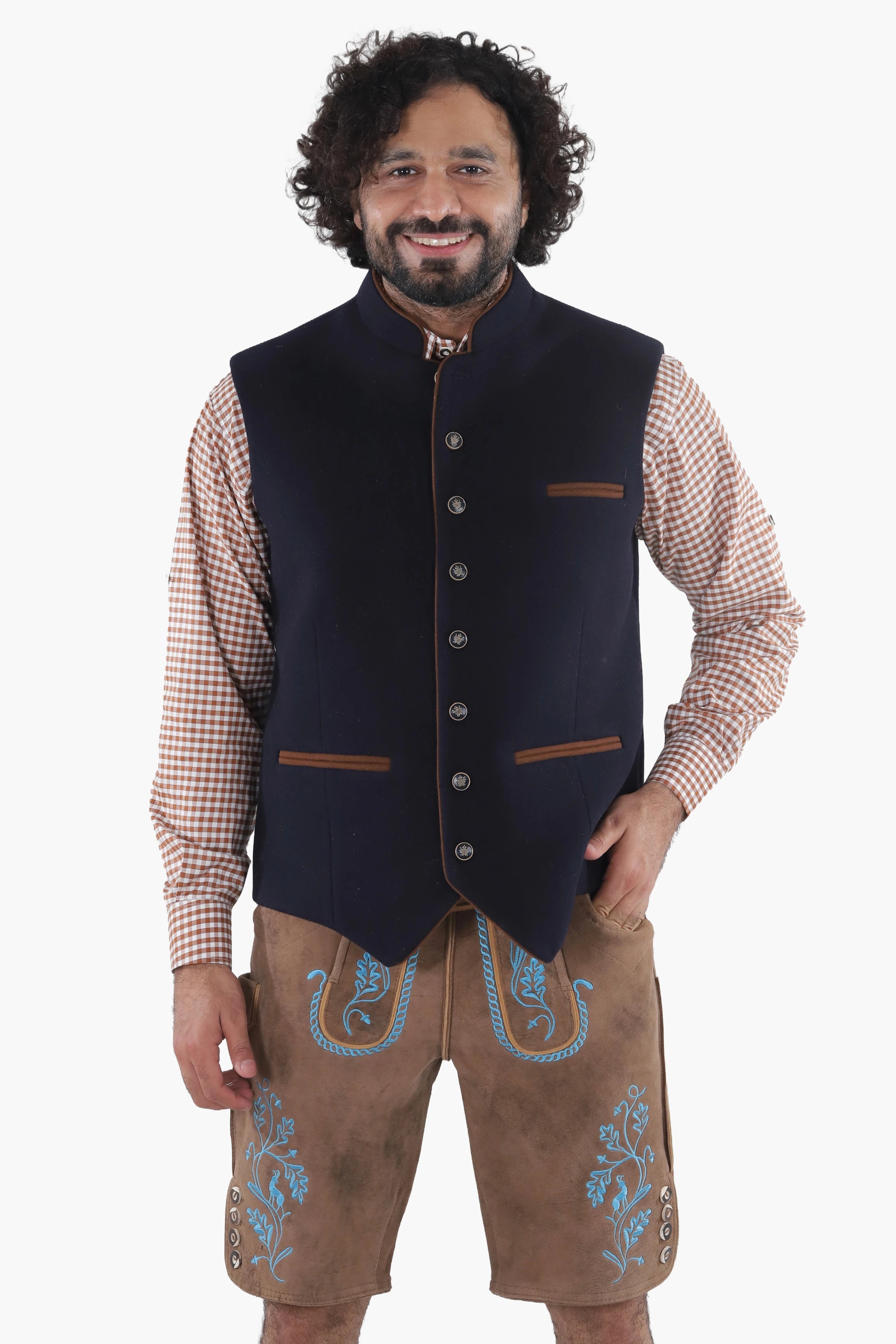 Navy Blue Tweed Lederhosen Vest Coat Men