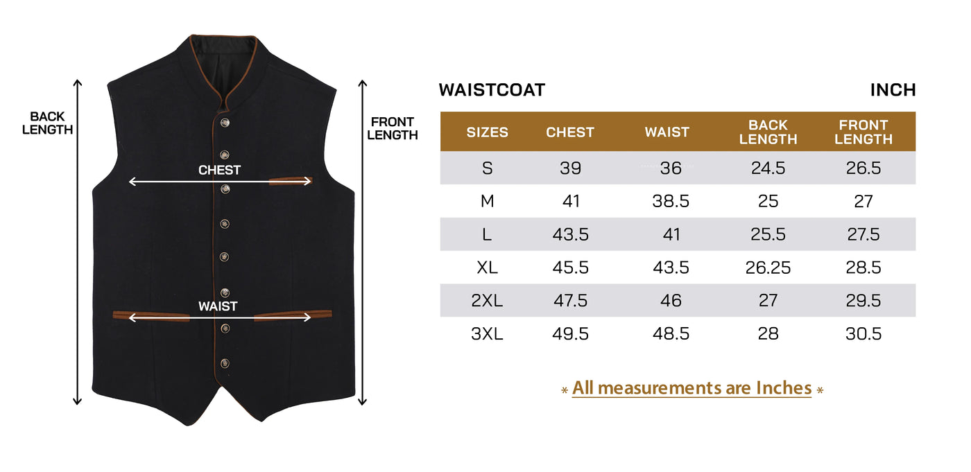 Waist coat Size Guide