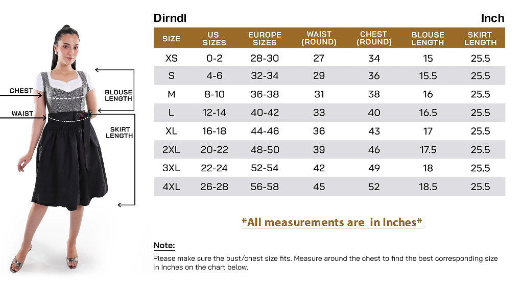 Dirndl Size Guide